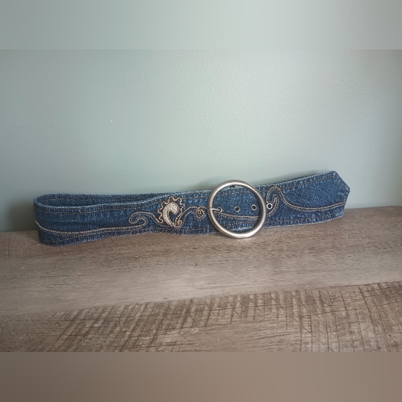 Womens Y2K Chunky Embroidered Denim Belt Boho Western Cowgirl Fairy Grunge - Picture 3 of 7